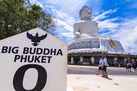 Phuket, Thailand - March, 31, 2019 : Phuket Big Buddha Amazing Massive white marble Buddha statue, the famous tourist attraction on top of hill in Phuket, Thailandのeditorial素材