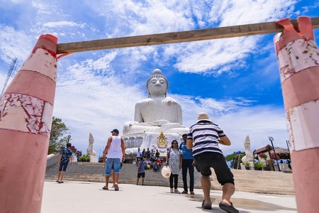 Phuket, Thailand - March, 31, 2019 : Phuket Big Buddha Amazing Massive white marble Buddha statue, the famous tourist attraction on top of hill in Phuket, Thailandのeditorial素材