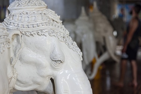 Phuket, Thailand - March, 31, 2019 : Erawan elephants at the big buddha statue in Phuket Thailandのeditorial素材