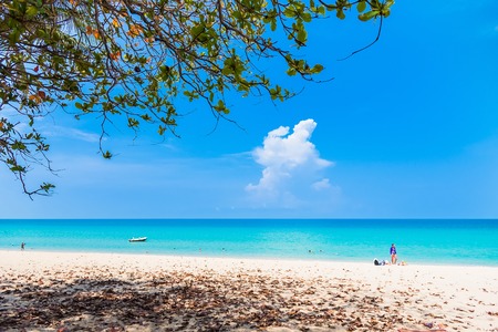 Phuket, Thailand - March, 29, 2019 : Unidentified name People on summer beach at tropical Phuket island in Thailand. Landscape taken on main long beach with blue sky and white sand.Phuket, Thailandのeditorial素材