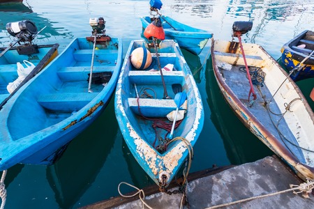 Phuket, Thailand - March, 30, 2019 : Small boats moored in morning time at Chalong port, Main port...