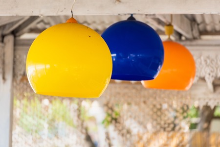 The colorful hanging ceramic lamp for decorateの写真素材