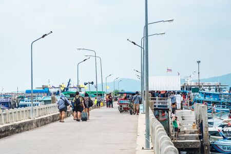 Rayong, Thailand - May, 10, 2019 : Unidentified name Travelers  are walking at the pier are...