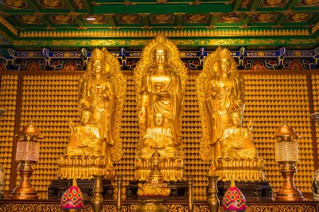 Bangkok, Thailand - June, 23, 2019 : Golden buddha image, Chinese Temple Wat Borom Racha...