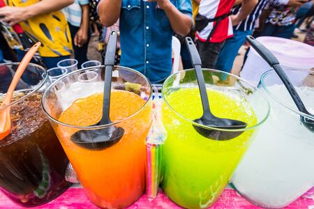 Colorful Fresh Fruit Juice For Sale At Street Marketの写真素材