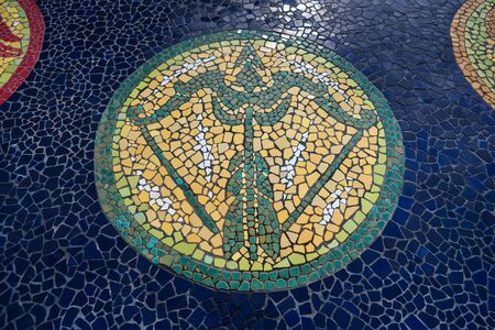 Loei province ,Thailand -  July, 06, 2019 : Detail of beautiful ceramic mosaic zodiac.Mosaic colored ceramic stones in Wat Pa Huay Lad, Loei, Thailand.のeditorial素材