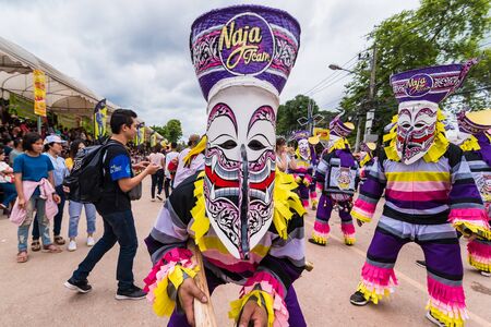 Loei province ,Thailand -  July, 06, 2019 : Ghost Festival Phi Ta Khon.People are enjoy dressing with colorful clothes made from wood hand make  in Loei province Thailandのeditorial素材