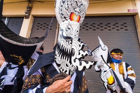 Loei province ,Thailand -  July, 06, 2019 : Ghost Festival Phi Ta Khon.People are enjoy dressing with colorful clothes made from wood handmake  in Loei province ,Thailandのeditorial素材