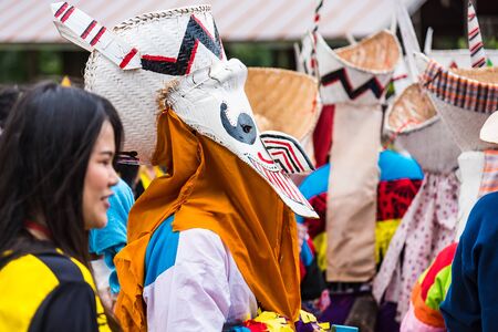 Loei province ,Thailand -  July, 06, 2019 : Ghost Festival Phi Ta Khon.People are enjoy dressing with colorful clothes made from wood handmake  in Loei province ,Thailandのeditorial素材