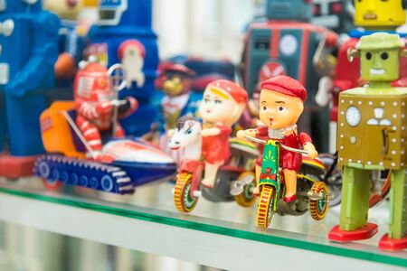 Ayutthaya, Thailand - September, 29, 2019 : Group of vintage toys at MILLION TOY MUSEUM in Ayutthaya, Thailand.