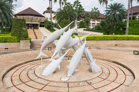 Chon Burii, Thailand - October, 06, 2019  : Dolphin statue of the tide hotel at Chon Burii, Thailandのeditorial素材