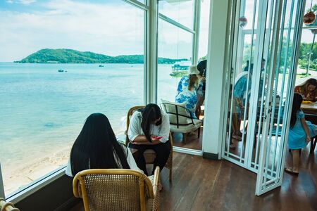 Chon Burii, Thailand - October, 06, 2019  : Unidentified name People in Amazon coffee shop in Sattahip Beach, Chonburi, Thailand.のeditorial素材