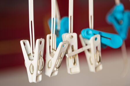 Clothes pegs on the washing line.の写真素材