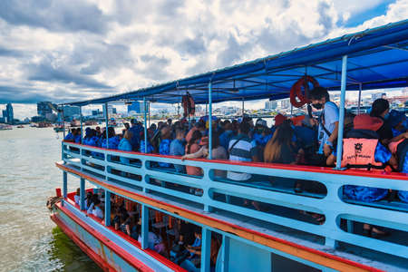 Chon Buri, Thailand - September, 12, 2020 : Unidentified name People aboard a ferry from Pattaya to...