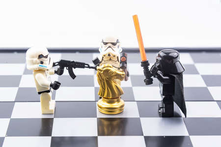 Bangkok, Thailand - November, 13, 2020 : Lego Star Wars is at war with the pieces standing on the...