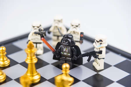 Bangkok, Thailand - November, 13, 2020 : Lego Star Wars is at war with the pieces standing on the...