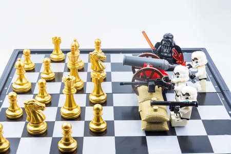 Bangkok, Thailand - November, 13, 2020 : Lego Star Wars is at war with the pieces standing on the...
