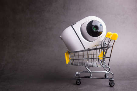 Wireless ip camera surveillance in shopping cart.の写真素材