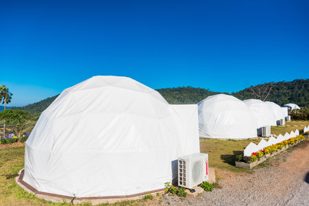 Phetchabun, Thailand - November, 28, 2020 : Geodesic dome Tents Of Status Resort on hill in Khao Kho, Phetchabun, Thailandのeditorial素材
