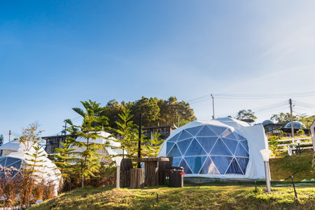 Phetchabun, Thailand - November, 28, 2020 : Geodesic dome Tents Of Status Resort on hill in Khao Kho, Phetchabun, Thailandのeditorial素材