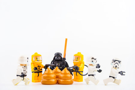 Bangkok, Thailand - January, 17, 2021 :  Lego Rescue is investigating the dump with Lego Star Wars at Bangkok, Thailand.Fun scene conceptのeditorial素材