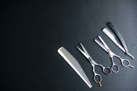 Stylish Professional Barber Scissors, Hair Cutting and Thinning.Hairdressing concept.Beauty concept.Beauty tools conceptの写真素材