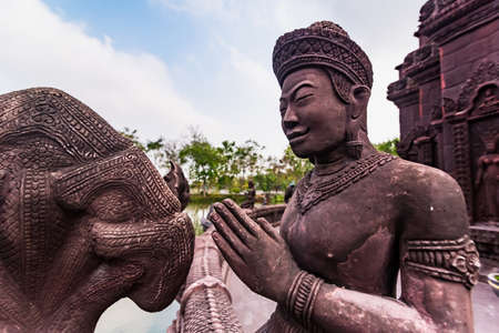Stucco ancient. Stucco adorn ancient sanctuary. Huay Kaew temple in Lopburi, Thailand.の写真素材