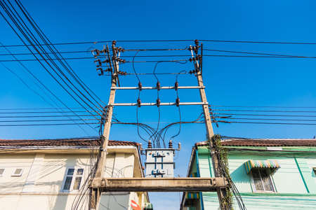 the transformer on high power station. High voltageの写真素材
