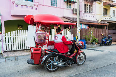 Bangkok, Thailand- March 01, 2021 : Wall's IceCream,Wall's IceCream on motorcycle.That the motorcycle sells ice cream wall in  the village at Bangkok, Thailand.のeditorial素材