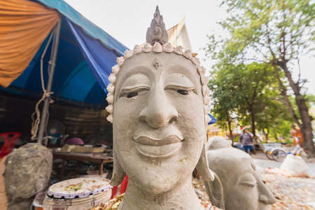 Buddha head made of cement in a Thai templeのeditorial素材