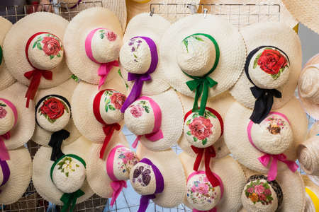 Beautiful hat shop in Thailand.Used to prevent the sun, heat of the air in Thailand.の写真素材