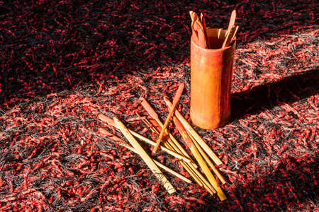 Seam-Si, Chi-Chi Sticks or fortune sticks, shake for future fore. At shrine in Thailand.Thai people believe in fortune In life.の写真素材