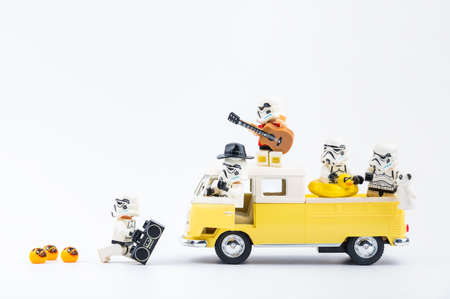 Bangkok, Thailand - April, 26, 2021 : COVID-19 The disruption of the Lego Star Wars travel trip has to be canceled. Unable to travel. Concepts affected by the COVID-19 virus.のeditorial素材