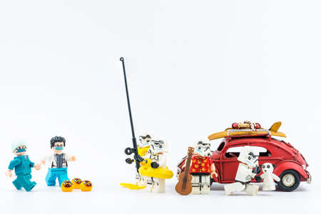 Bangkok, Thailand - April, 26, 2021 : COVID-19 The disruption of the Lego Star Wars travel trip has to be canceled. Unable to travel. Concepts affected by the COVID-19 virus.のeditorial素材