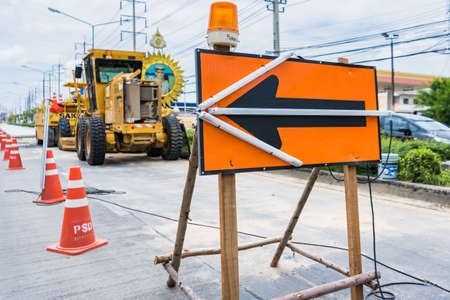 Bangkok, Thailand - May, 01, 2021 : The road is being repaired. Road construction construction sites...