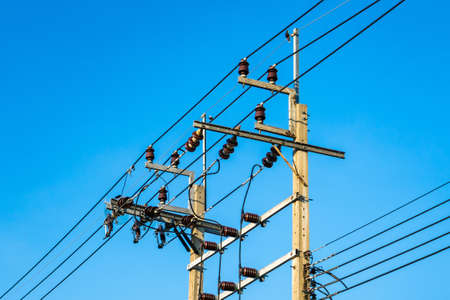 The electric pole, The electric post show with high voltage construction and voltage transmission...