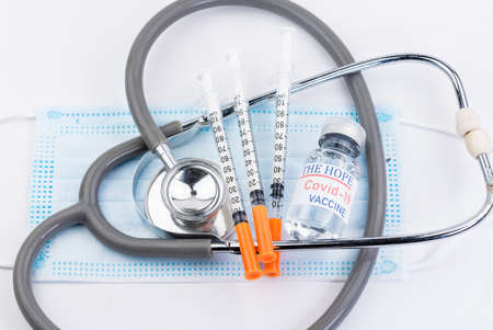Concept of vaccination and medicine infectious: Syringe with injection vaccine and medicine...