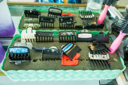 Bangkok, Thailand-June, 11, 2021: the equipement of the barber at Bangkok, Thailand.のeditorial素材