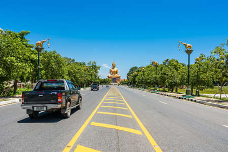 Sing Buri, Thailand-June, 20, 2021 : The road leading to Phikun Thong Temple at Sing Buri, Thailand.のeditorial素材