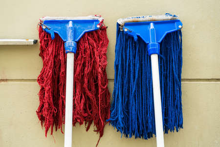 MOP placed against the wall.の写真素材