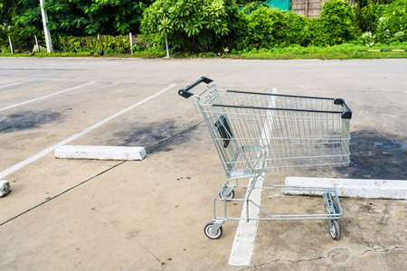 shopping carts on car park near entrance.の写真素材
