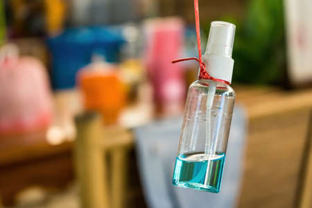 Restaurant alcohol spray for customers to use to wash their hands to prevent covid-19の写真素材