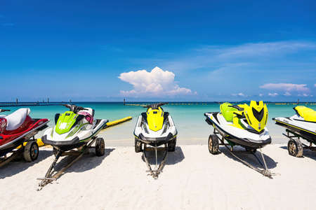 Chon Buri, Thailand - October, 02, 2021 : Speedboat wait for tourists to take a tour on Tawaen Beach...