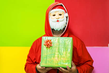 Bangkok, Thailand - December, 18, 2021 : Unidentified name man wearing cosplay dress up as santa...