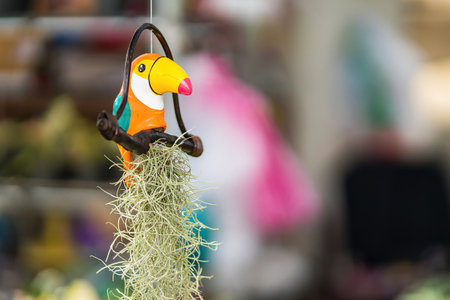 Cute cartoon ceramic hanging with air plant for Indoor outdoor decorative handmade.Beautiful Ornamental gardening clay doll.の写真素材