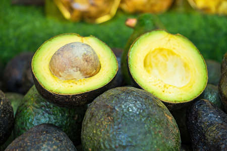 Avocado in the market. Avocado background.の写真素材