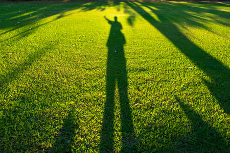 Shadow of man on lawn green background