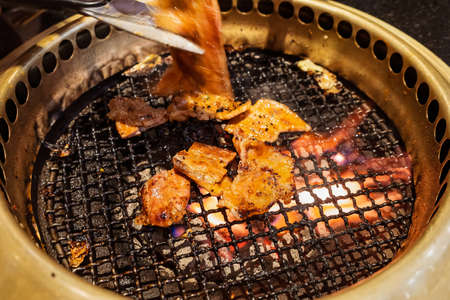 Japanese Beef Barbecue on Fire charcoal grillの写真素材