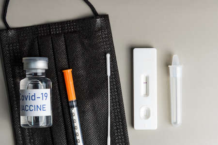 Rapid Antigen Test kit with Negative result during swab COVID-19 testing. Coronavirus Self nasal or Home test, Lockdown and Home Isolation conceptの写真素材