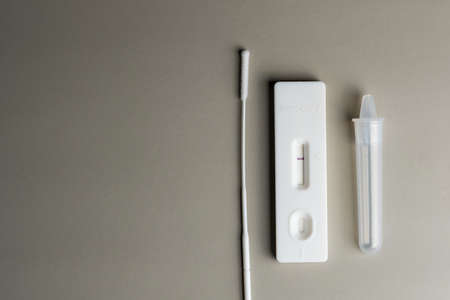 Rapid Antigen Test kit with Negative result during swab COVID-19 testing. Coronavirus Self nasal or...